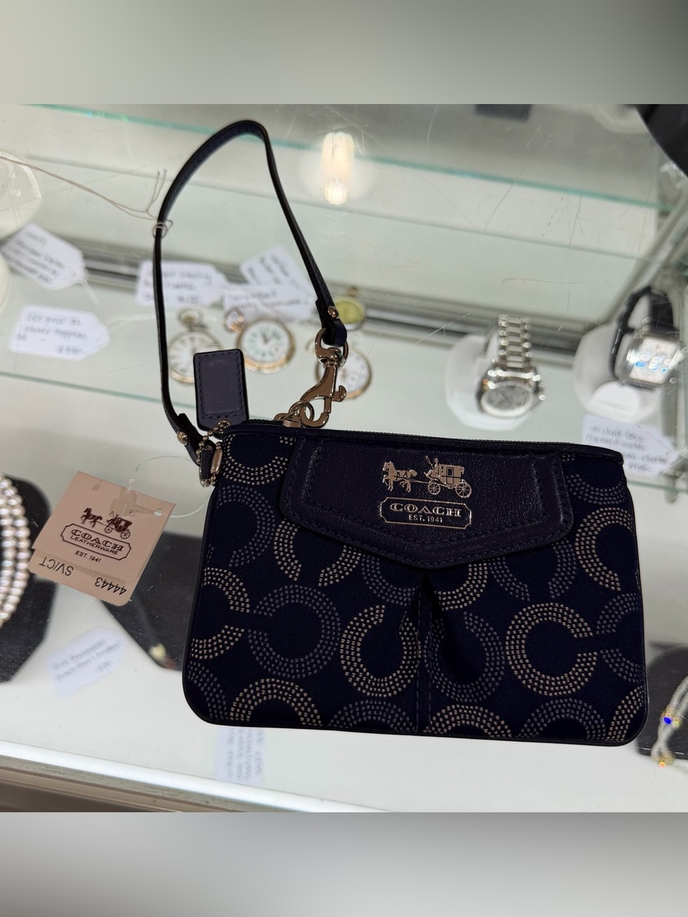 Vintage Coach Womens Signature Sateen Wristlet Blue Pouch Clutch NOS NWT 44443